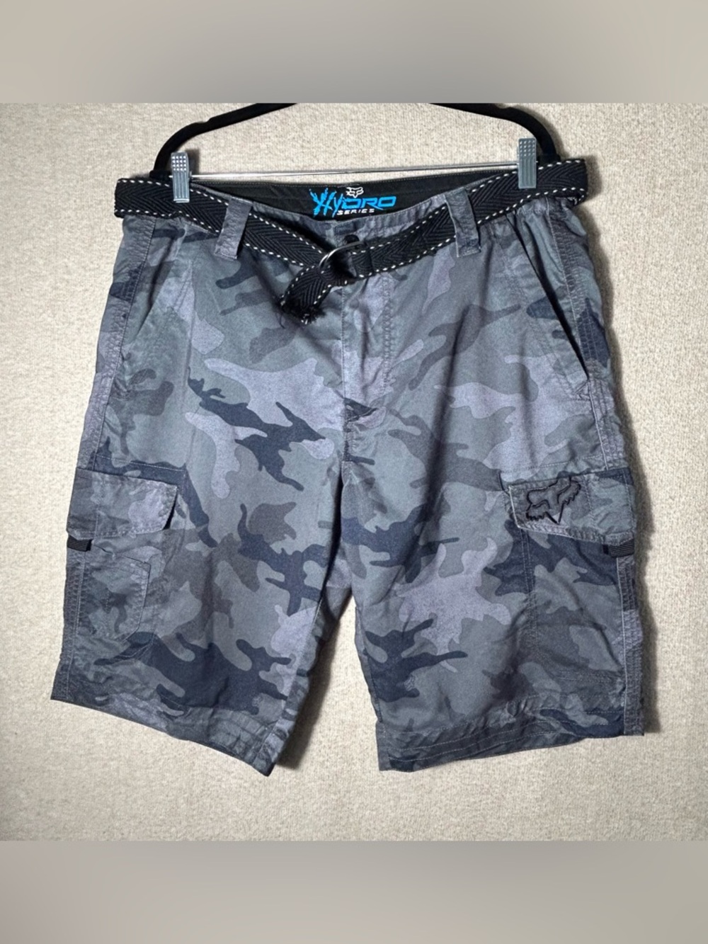 Fox Cargo Hydro Series Camouflage Shorts Mens Tag Size 36 Belted Pockets Spring‎